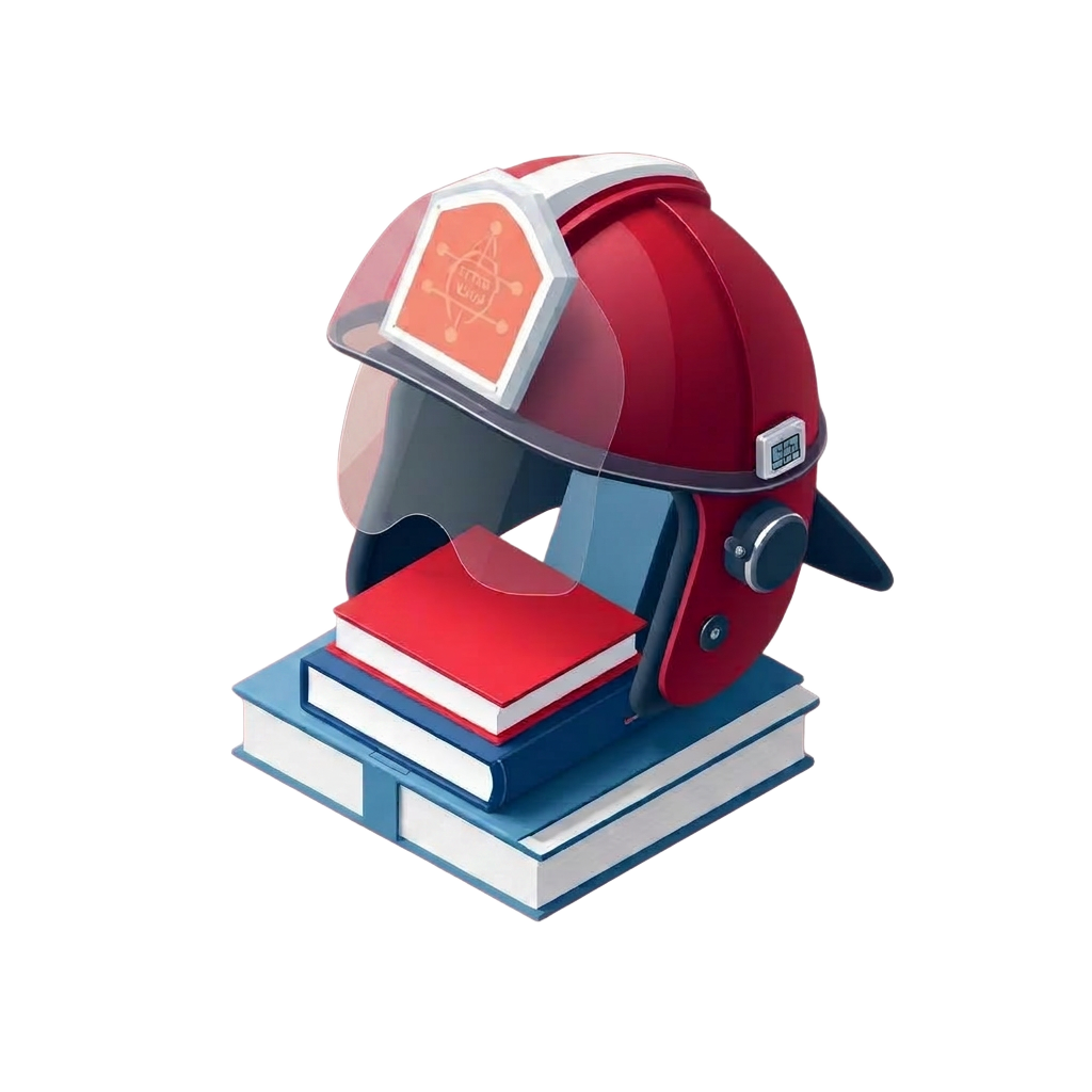 Casco de bombero sobre libros de estudio
